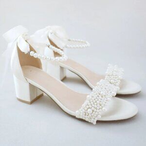 White Kailee P Pearl Detail Wedding Shoe